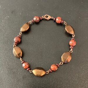 Elegant Brown and Rust Orange Beaded Bracelet